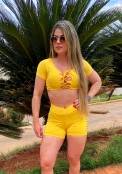 Short Amarelo Recorte a Laser Empina BB