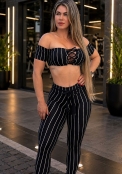 Top Ciganinha Listrado Preto com Branco