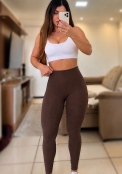 Legging Canelada Detalhe Lateral Caf&eacute;