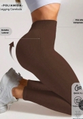 Legging Canelada Detalhe Lateral Caf&eacute;