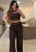 Conjunto Wide Leg Marrom